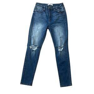 Kancan Jeans Womens Estilo Mid Rise Distress Stretch Relaxed Straight 29